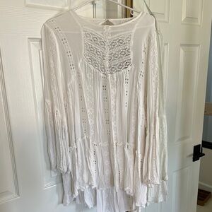 Free People Cream Asymmetrical Ruffled Tunic